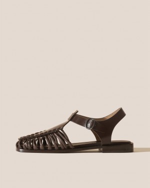 Hereu Alaro Square-toe T-bar Women's Sandals Dark Brown | NZ-73GZDJOPW