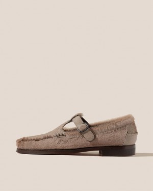 Hereu Alber Calf Hair T-bar Women's Loafers Grey Brown | NZ-78HKGLXET