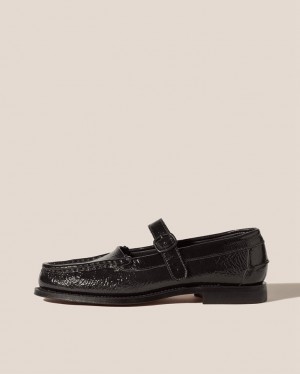 Hereu Blanquer Crinkled Glossy Mary Jane Women's Loafers Black | NZ-75TKWQABP