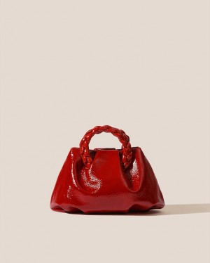 Hereu Bombon Crinkled Glossy Small Plaited-handle Leather Women's Crossbody Bag Red | NZ-84CXSLIKW