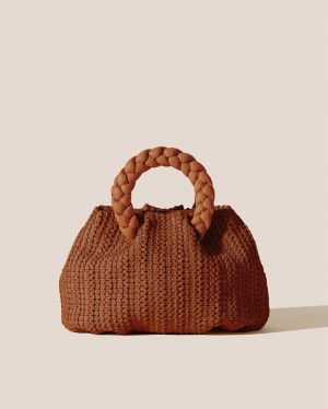 Hereu Bombon M Raffia Plaited-handle Raffia Women's Crossbody Bag Brown | NZ-52OWSJQAT