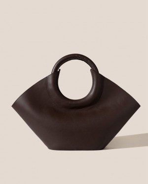 Hereu Cabassa Round-handle Leather Women's Tote Bag Dark Brown | NZ-50ASHIUVY