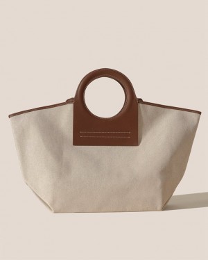 Hereu Cala L Leather-trimmed Canvas Men's Tote Bag Beige / Brown | NZ-54XCKOJQN