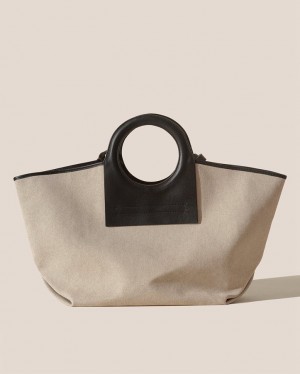 Hereu Cala L Leather-trimmed Canvas Men's Tote Bag Light Beige / Black | NZ-26NVOUMPY