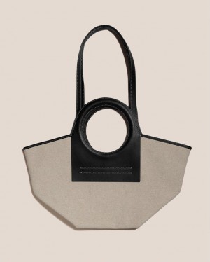 Hereu Cala S Leather-trimmed Canvas Men's Tote Bag Light Beige / Black | NZ-30KMSILQJ