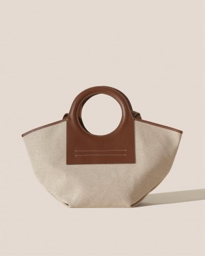 Hereu Cala S Leather-trimmed Canvas Women's Tote Bag Beige / Chocolate | NZ-97PMRVCEF