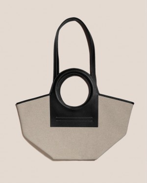 Hereu Cala S Leather-trimmed Canvas Women's Tote Bag Beige / Black | NZ-39NSUBEMJ