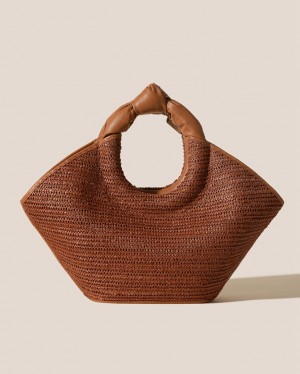 Hereu Castell Raffia Knotted-handle Women's Tote Bag Brown | NZ-38NBJQPGW