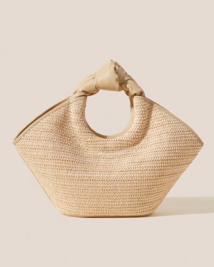 Hereu Castell Raffia Knotted-handle Women's Tote Bag Beige | NZ-15FLUKAHC