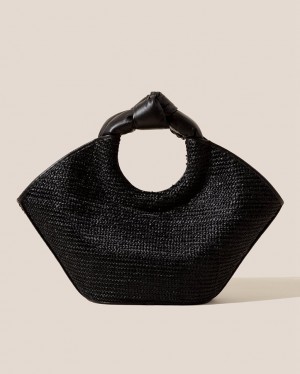 Hereu Castell Raffia Knotted-handle Women's Tote Bag Black | NZ-95UVNEXIJ