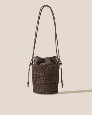 Hereu Palau Hand-braided Mini Bucket Women's Crossbody Bag Dark Brown | NZ-81BQEXMTR