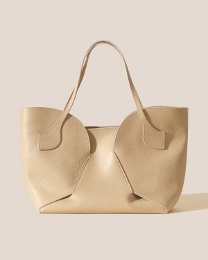 Hereu Sepal L Grainy Large Tulip Shape Zipped Women's Tote Bag Beige | NZ-14LXVTEKH