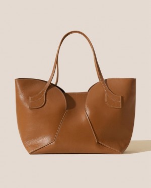 Hereu Sepal L Grainy Large Tulip Shape Zipped Women's Tote Bag Brown | NZ-60RMZJOVB