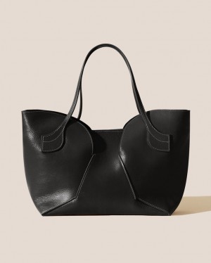 Hereu Sepal L Grainy Large Tulip Shape Zipped Women's Tote Bag Black | NZ-03DMEVSXR