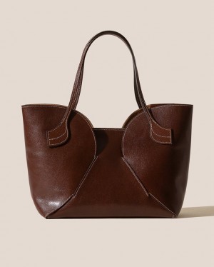 Hereu Sepal Tulip Shape Zipped Women's Tote Bag Dark Brown | NZ-49NRDHIKJ