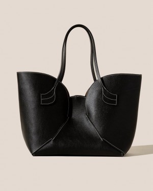 Hereu Sepal Tulip Shape Zipped Women's Tote Bag Black | NZ-82IKTQGBH