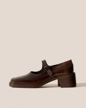 Hereu Sio Heeled Brushed Mary Jane Women's Loafers Brown | NZ-21FBNCQKT