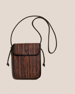 Hereu Terra Raffia Bicolour Square-flat Men's Crossbody Bag Dark Brown / Brown | NZ-21FOBAWSL