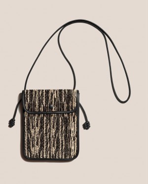 Hereu Terra Raffia Bicolour Square-flat Men's Crossbody Bag Black / Cream | NZ-56UYEALIM