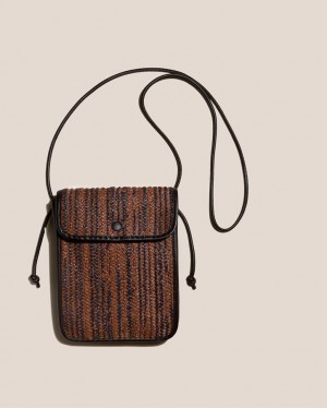 Hereu Terra Raffia Bicolour Square-flat Women's Crossbody Bag Dark Brown / Brown | NZ-25UOVTWDZ