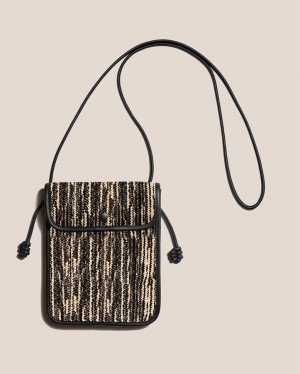 Hereu Terra Raffia Bicolour Square-flat Women's Crossbody Bag Black / Beige | NZ-84WJHBNOQ