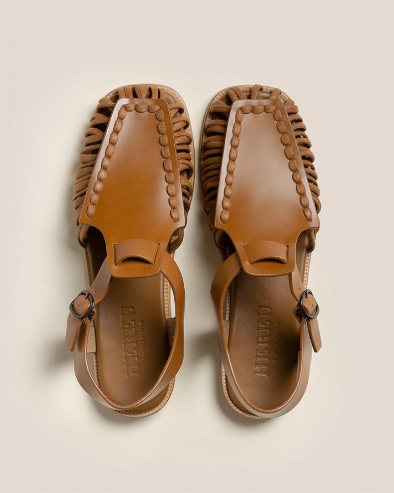 Hereu Alaro Square-toe T-bar Men's Sandals Brown | NZ-90UDINCHK