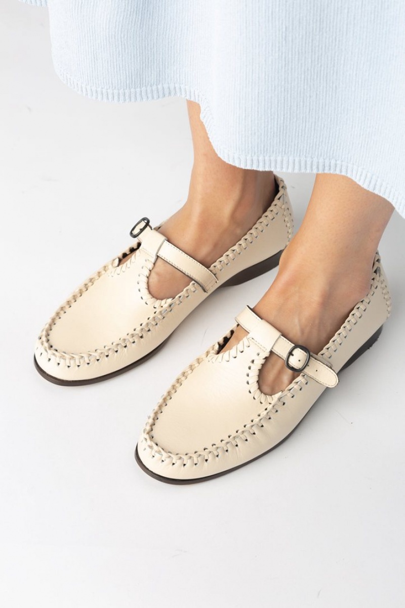 Hereu Alcover Braided Seams T-bar Women's Loafers Light Beige | NZ-46GUONMIQ