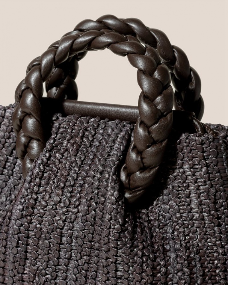 Hereu Bombon M Raffia Plaited-handle Raffia Women's Crossbody Bag Dark Brown | NZ-41VZEGIPN