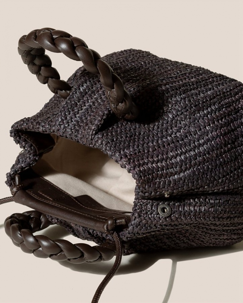 Hereu Bombon M Raffia Plaited-handle Raffia Women's Crossbody Bag Dark Brown | NZ-41VZEGIPN