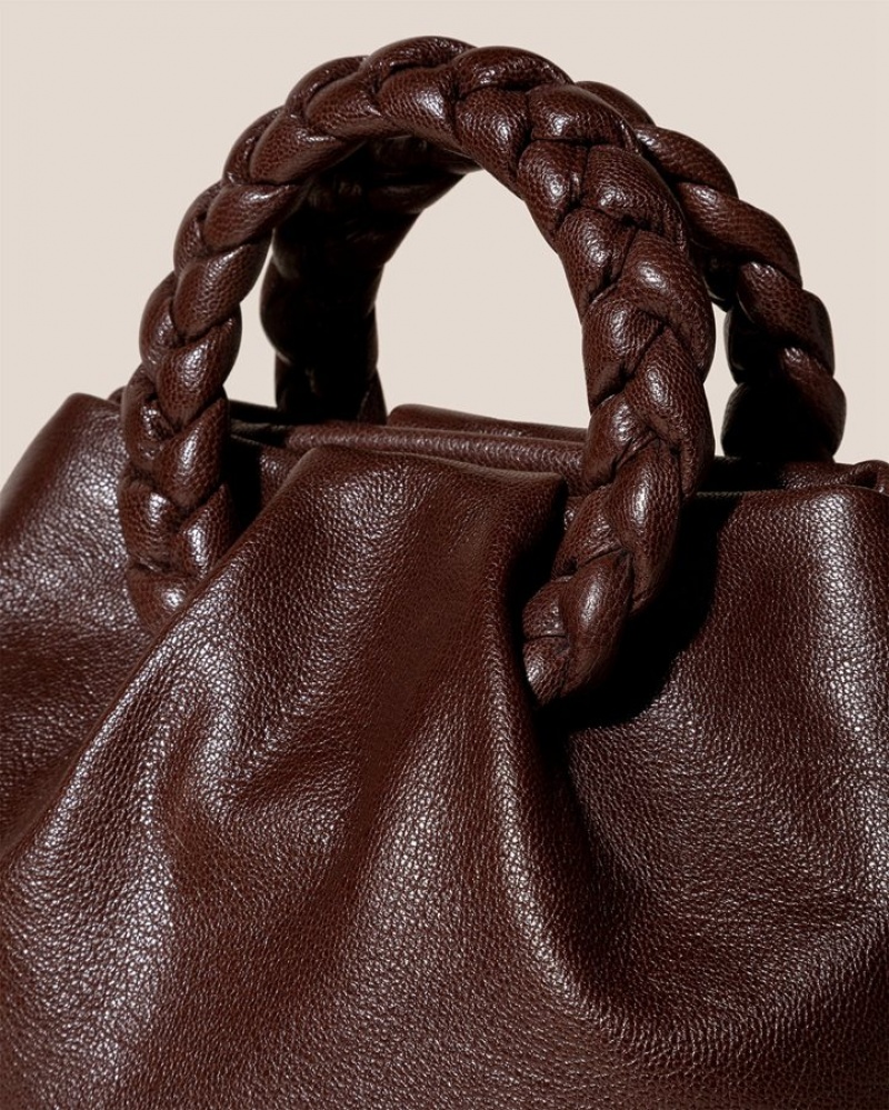 Hereu Bombon M Supple Shiny Plaited-handle Leather Women's Crossbody Bag Chocolate | NZ-78UCMTDZB