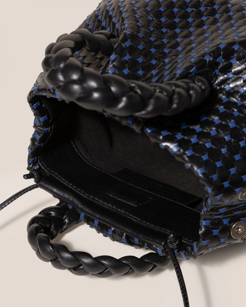 Hereu Bombon Woven Small Plaited-handle Leather Women's Crossbody Bag Black / Navy | NZ-41IKEZMPX