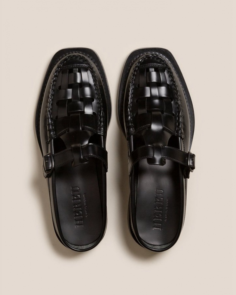 Hereu Bonell Woven T-bar Men's Mules Black | NZ-48PYWNAQD