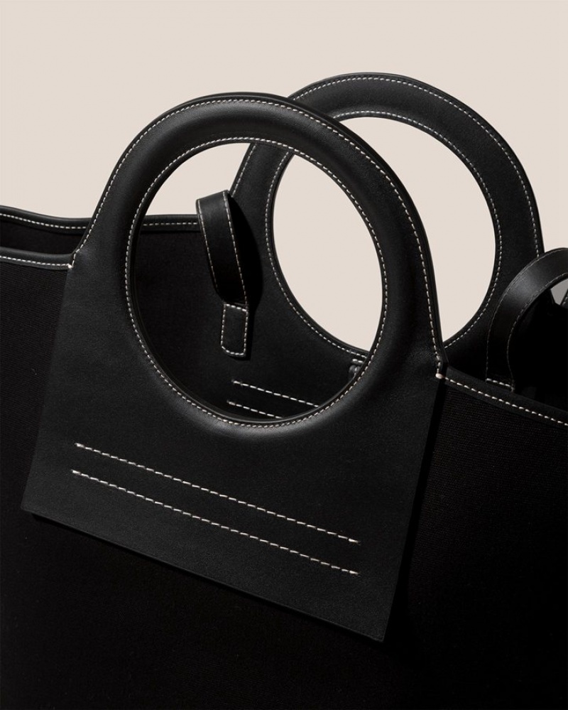 Hereu Cala L Leather-trimmed Canvas Men's Tote Bag Black | NZ-80VSWTNUH