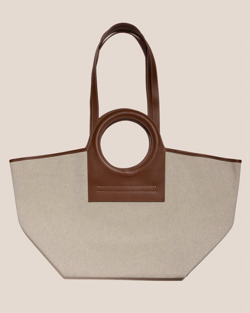 Hereu Cala L Leather-trimmed Canvas Men's Tote Bag Beige / Brown | NZ-54XCKOJQN