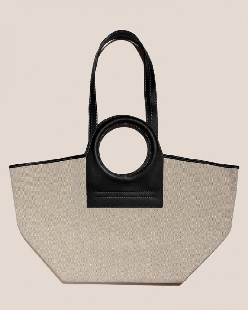 Hereu Cala L Leather-trimmed Canvas Men's Tote Bag Light Beige / Black | NZ-26NVOUMPY