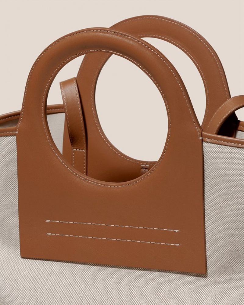 Hereu Cala L Leather-trimmed Canvas Women's Tote Bag Beige / Brown | NZ-84ZAMCTXL