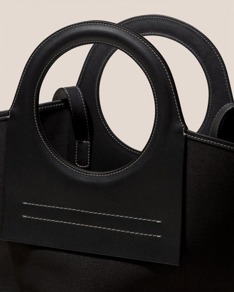 Hereu Cala S Leather-trimmed Canvas Women's Tote Bag Black | NZ-89UJZOTGK