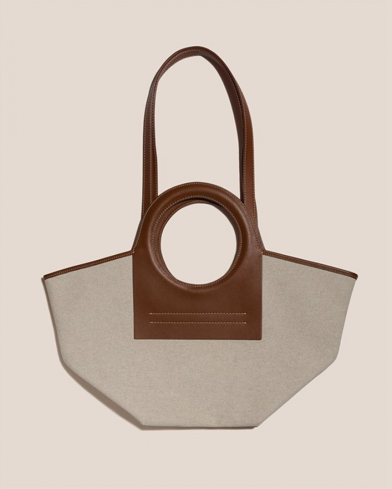 Hereu Cala S Leather-trimmed Canvas Women's Tote Bag Beige / Chocolate | NZ-97PMRVCEF