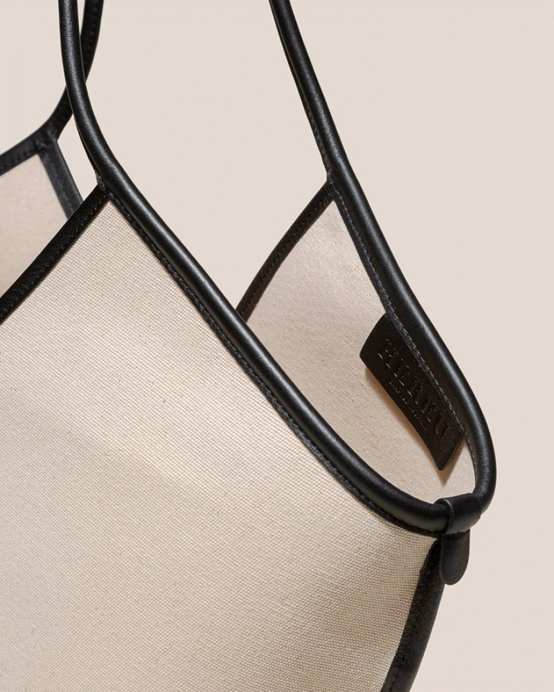 Hereu Calella Leather-trimmed Organic Cotton Women's Tote Bag Cream / Black | NZ-50ERIBHKP