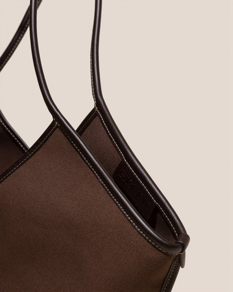 Hereu Calella Leather-trimmed Organic Cotton Women's Tote Bag Dark Brown | NZ-76IPMRTEX