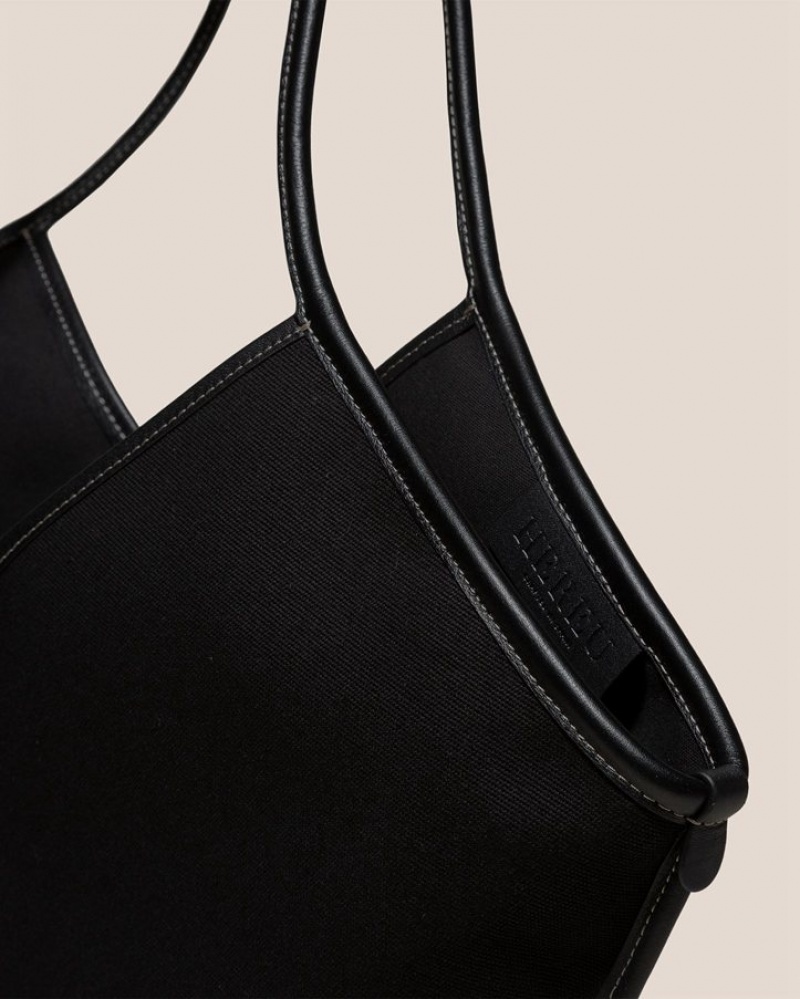 Hereu Calella Leather-trimmed Organic Cotton Women's Tote Bag Black | NZ-52CKATEQS