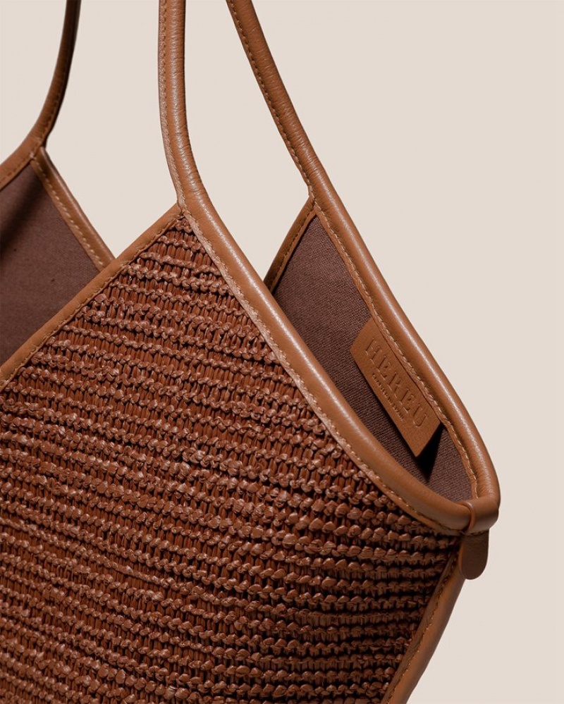 Hereu Calella Raffia Leather-trimmed Women's Tote Bag Brown | NZ-10MAZXVSR