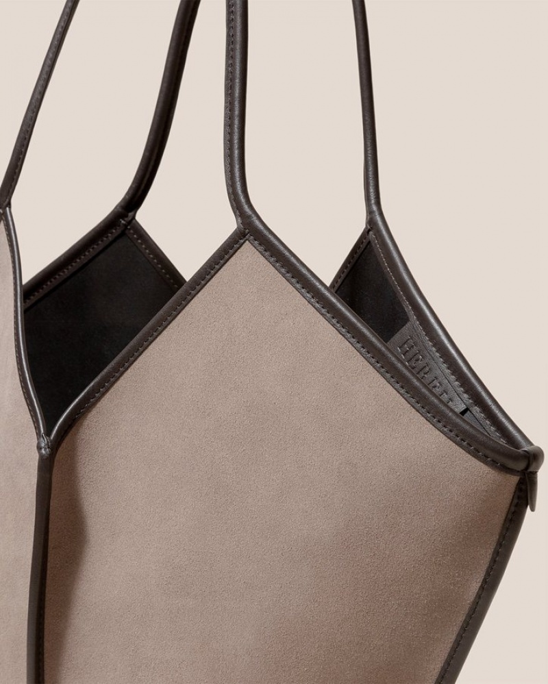 Hereu Calella Suede Calf Suede Women's Tote Bag Grey / Dark Brown | NZ-48LEVJPMI