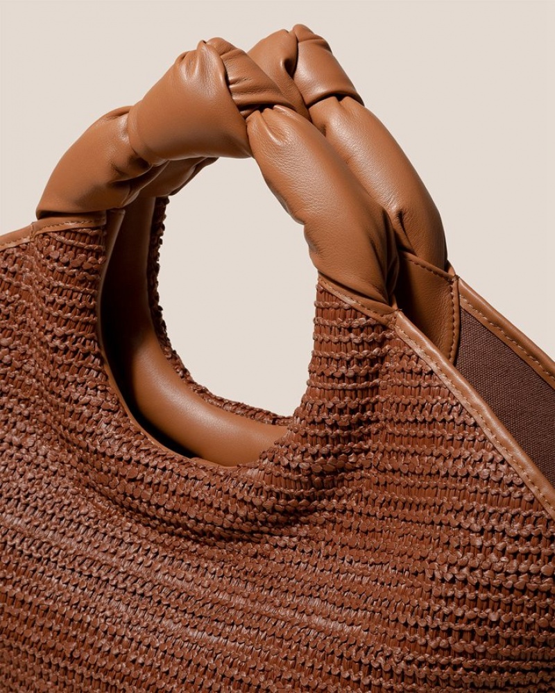 Hereu Castell Raffia Knotted-handle Women's Tote Bag Brown | NZ-38NBJQPGW