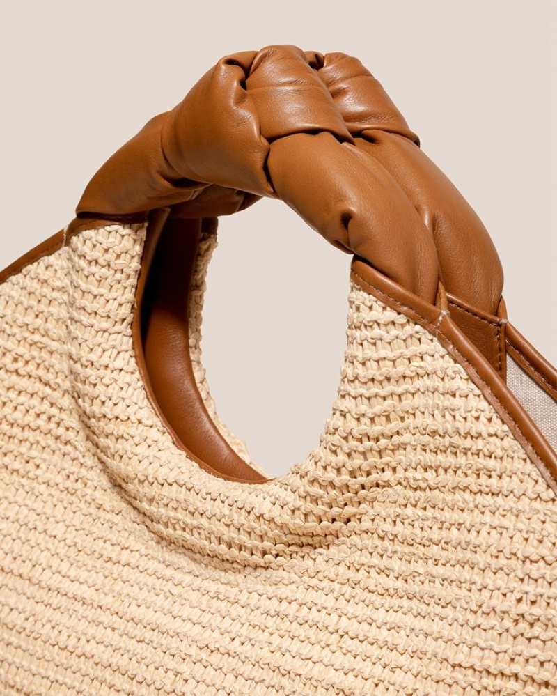 Hereu Castell Raffia Knotted-handle Women's Tote Bag Beige / Brown | NZ-53ZNHOBPV