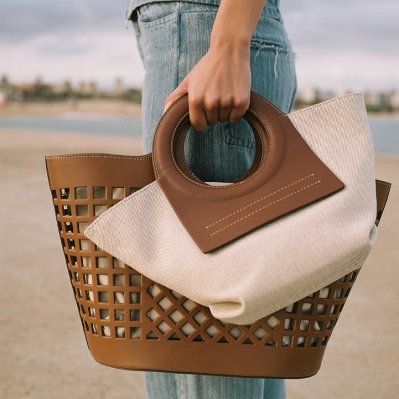 Hereu Colmado Cut-out Leather Women's Tote Bag Brown | NZ-79TNEDAZF