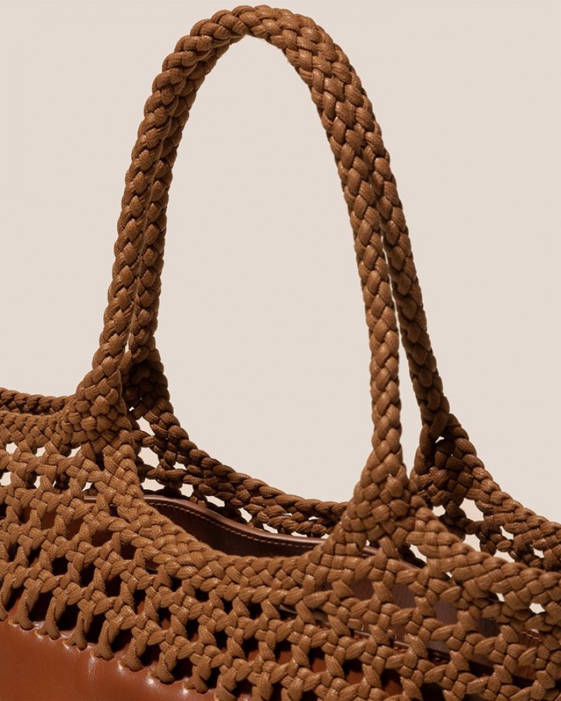 Hereu Elma Braided Top Women's Shoulder Bag Brown | NZ-97KNQYFIJ