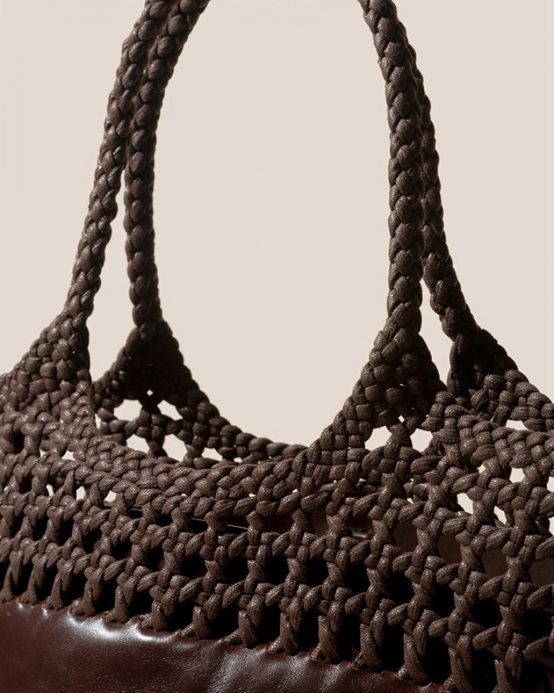 Hereu Elma Braided Top Women's Shoulder Bag Dark Brown | NZ-83HZSFMJX