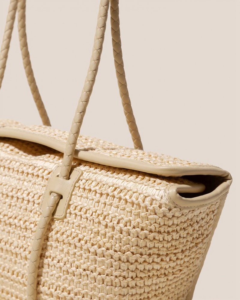 Hereu Forna Raffia Leather Framed Women's Shoulder Bag Beige | NZ-73APZORNX