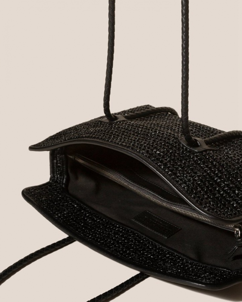 Hereu Forna Raffia Leather Framed Women's Shoulder Bag Black | NZ-37XOIFUPC